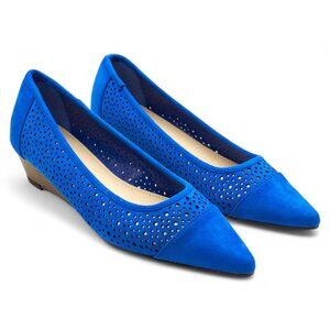 Journee Collection Royal Blue Perforated Wedge Heels